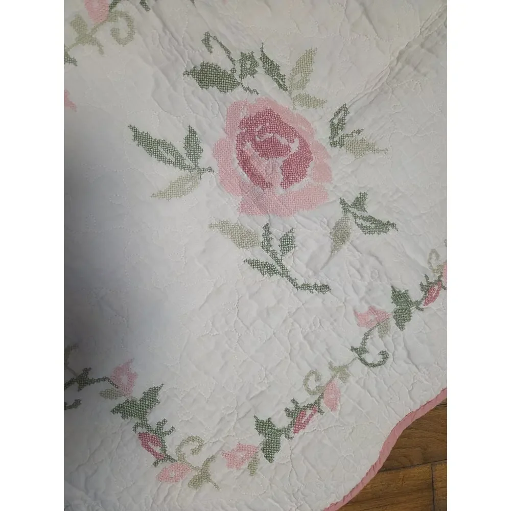 Lot 2 Vtg Pillow Cases Country Living Sewn Pink ROSES Floral Cottage Core